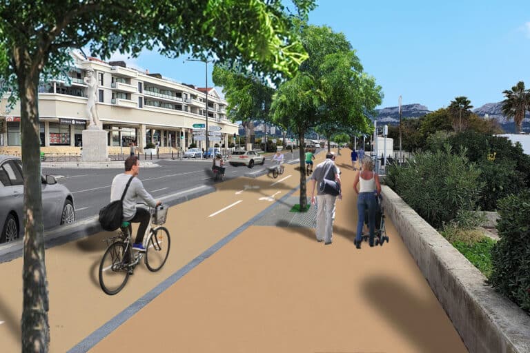 La piste cyclable de la promenade Pompidou trace sa voie jusqu&rsquo;au David