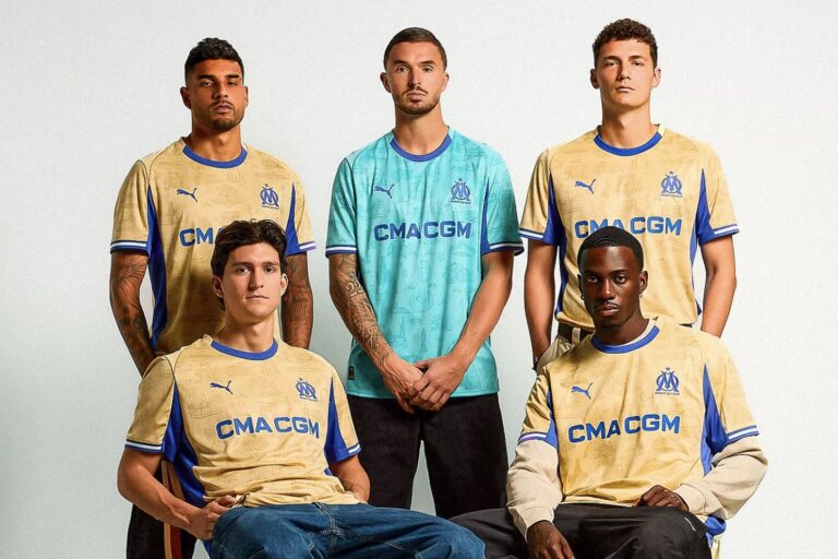 L&rsquo;OM dévoile un nouveau maillot doré en hommage à la Bonne Mère rénovée