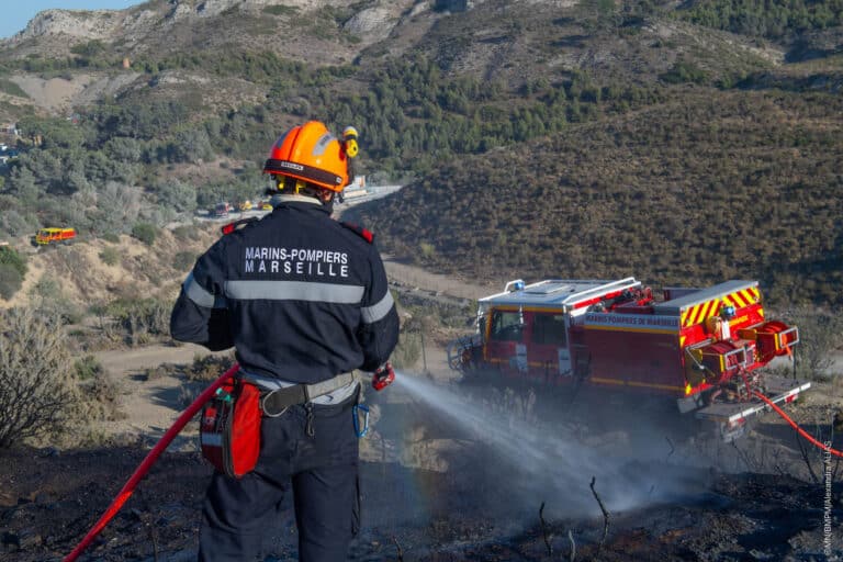 Le 26 juillet le BMPM et les sapeurs pompiers 13 sont appellé sur un feu de végétation.